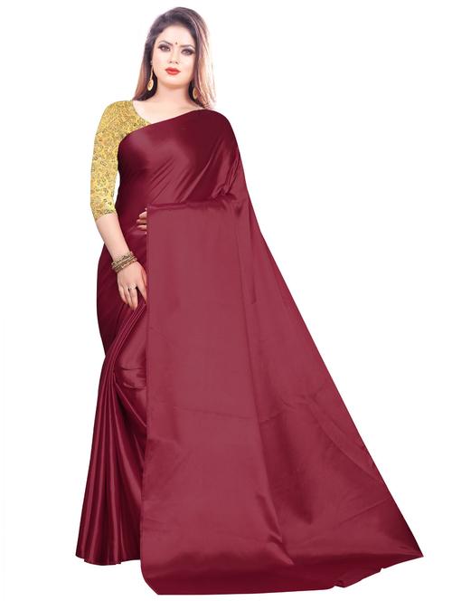 maroon solid plain saree with blouse - 20087878 - Very Small Image - 1