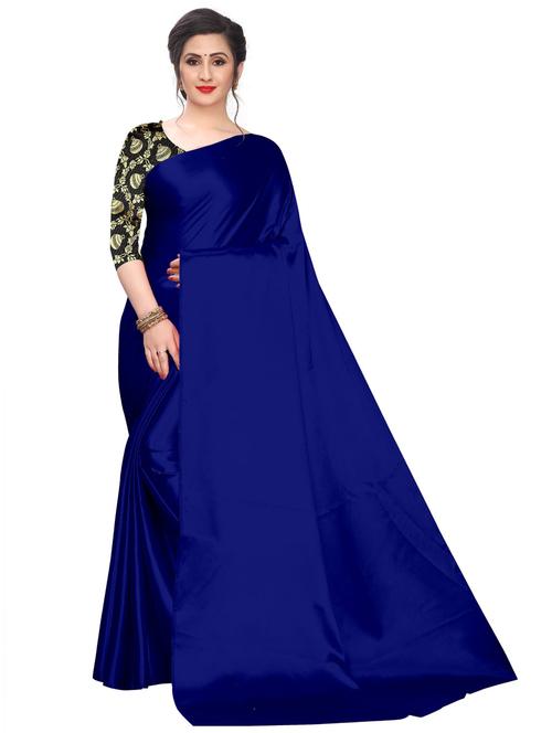 blue solid plain saree with blouse - 20087880 - Very Small Image - 1