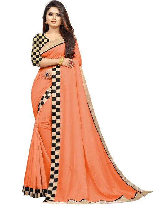 orange solid bordered saree with blouse - 20087888 - Very Small Image - 1