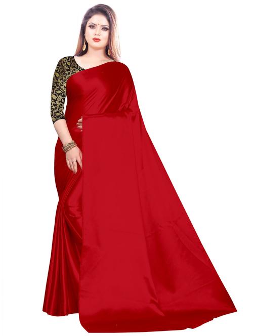 red solid plain saree with blouse - 20087890 - Very Small Image - 1