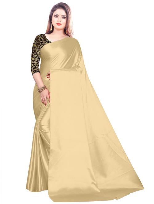 cream solid plain saree with blouse - 20087896 - Very Small Image - 1