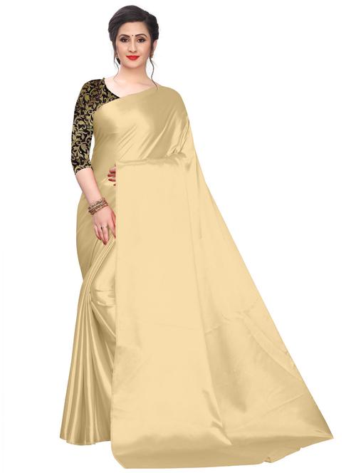 cream solid plain saree with blouse - 20087902 - Very Small Image - 1