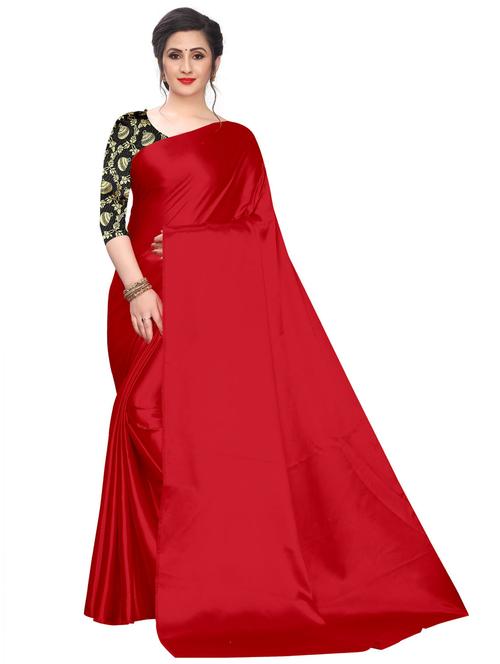 red solid plain saree with blouse - 20087906 - Very Small Image - 1