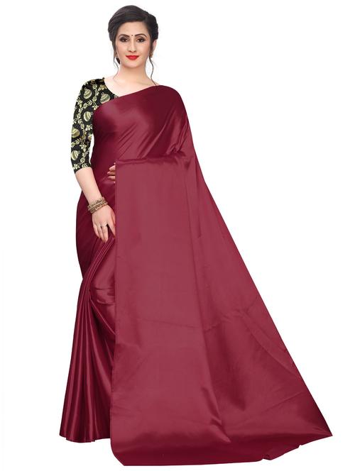 maroon solid plain saree with blouse - 20087913 - Very Small Image - 1