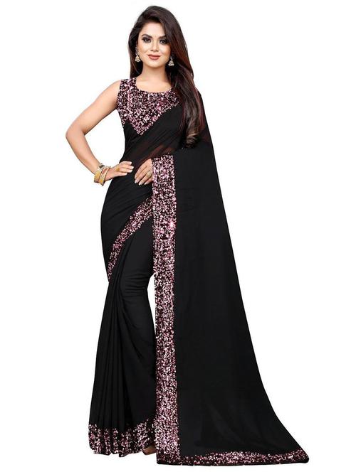lace bordered solid saree with blouse - 20087938 - Very Small Image - 1