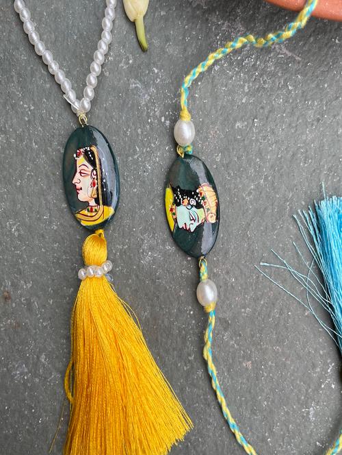 yellow and blue cotton thread rakhi - 20087981 - Very Small Image - 1