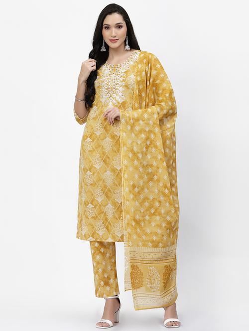 round neck printed kurta pant set - 20088095 - Very Small Image - 1