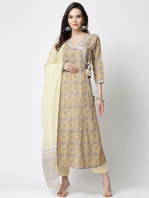 angrakha kurta pant with dupatta set - 20088098 - Very Small Image - 1
