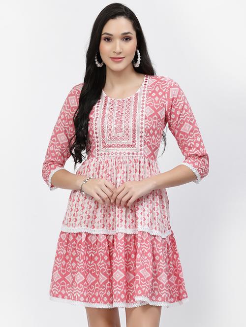 pink ikat fit & flare dress - 20088158 - Very Small Image - 1