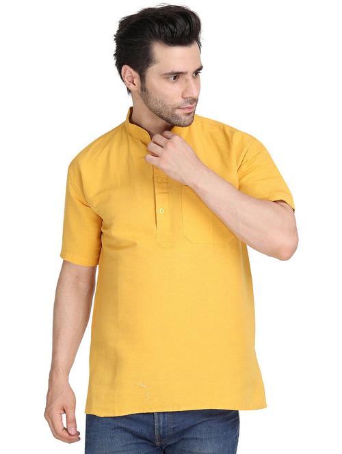 men's solid khadi cotton short kurta - 20088360 - Very Small Image - 1