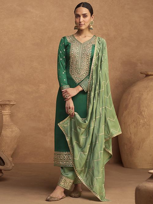 embroidered. palazzo semi-stitched suit set - 20089014 - Very Small Image - 1