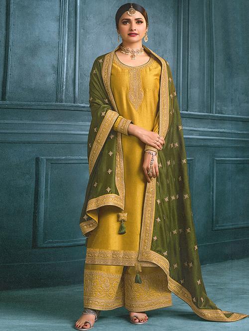 embroidered. palazzo semi-stitched suit set - 20089125 - Very Small Image - 1