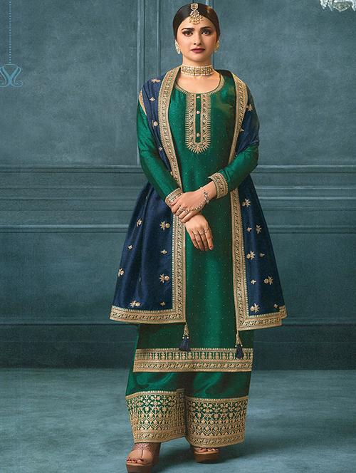 embroidered. palazzo semi-stitched suit set - 20089128 - Very Small Image - 1
