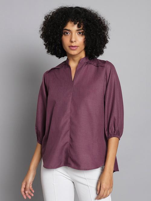 women's high-low mandarin neck top - 20094196 - Very Small Image - 1