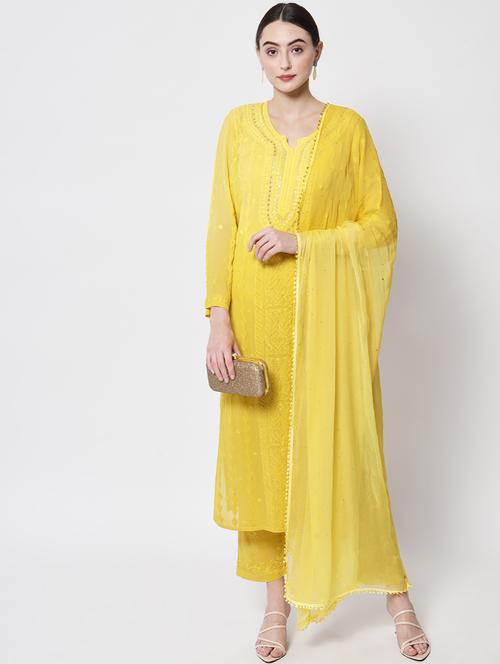 yellow kurta pant set with dupatta - 20095414 - Very Small Image - 1