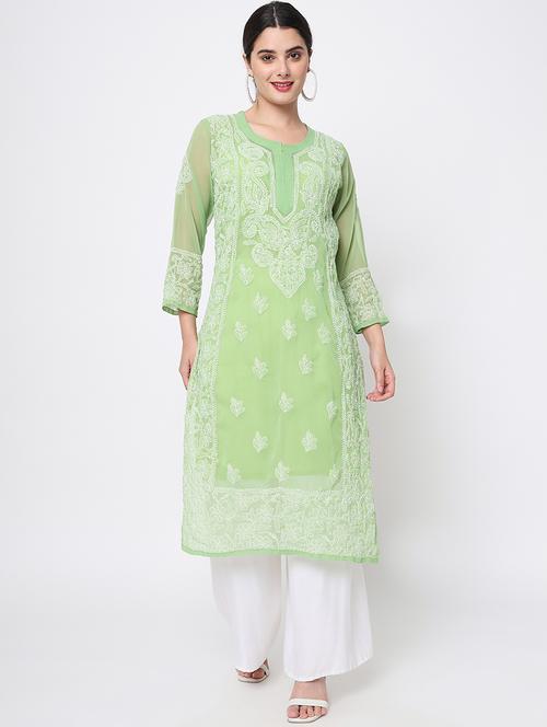 green embroidered straight kurta - 20095450 - Very Small Image - 1
