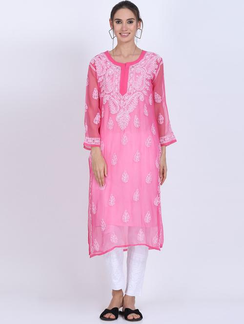 magenta embroidered straight kurta - 20095468 - Very Small Image - 1