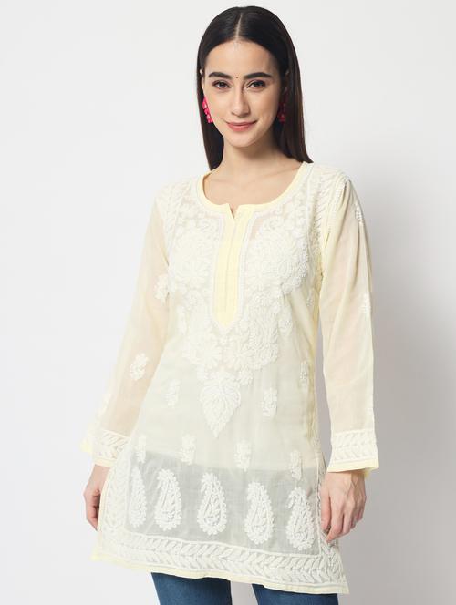 round neck chikankari work a-line kurti - 20095989 - Very Small Image - 1