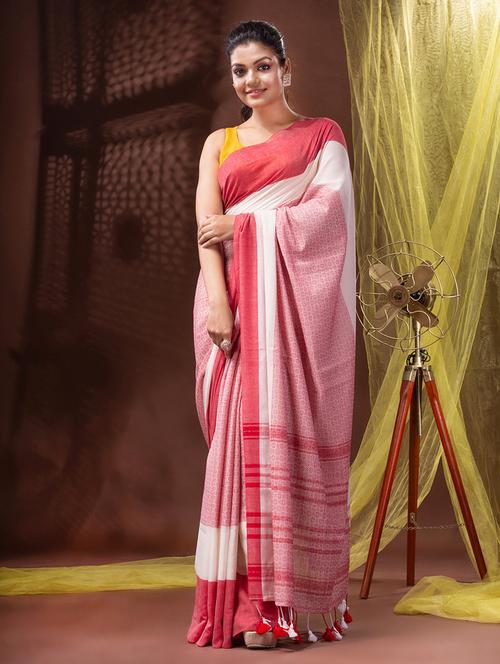 red cotton handloom saree - 20097923 - Very Small Image - 1