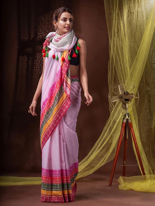 pink cotton handloom saree - 20097924 - Very Small Image - 1