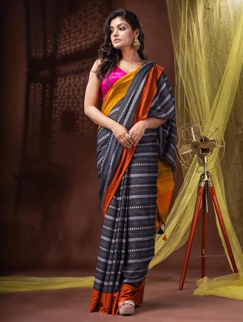 women's stripes grey colored saree - 20097932 - Very Small Image - 1