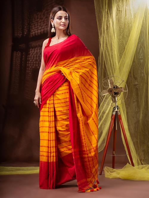 yellow cotton handloom saree - 20097937 - Very Small Image - 1