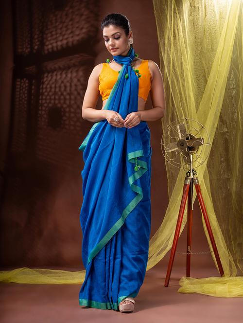 women's self design blue colored saree with blouse - 20097956 - Very Small Image - 1