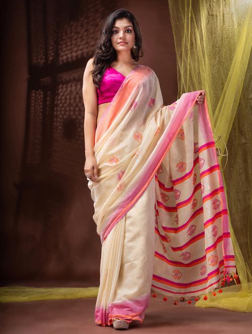 cream tissue handloom saree - 20097986 - Very Small Image - 1