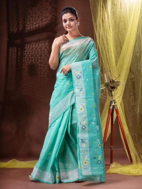 green cotton handloom saree - 20098004 - Very Small Image - 1