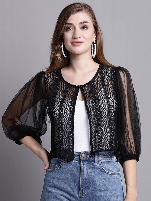 open front self design regular shrug - 20098054 - Very Small Image - 1