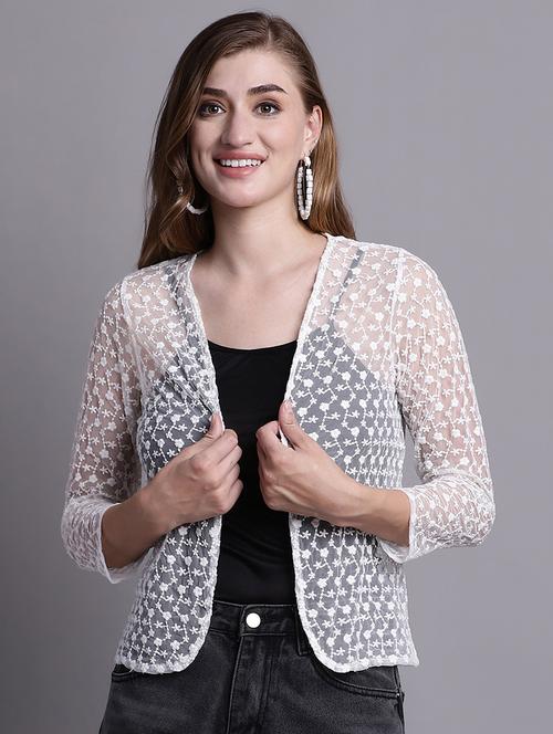 open front self design crop shrug - 20098061 - Very Small Image - 1