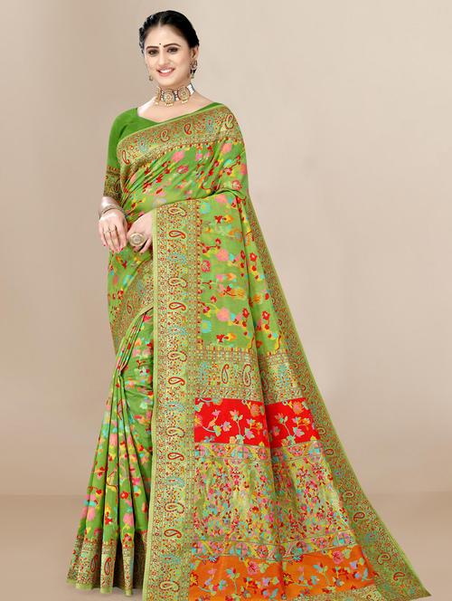 light green cotton blend chanderi saree - 20098479 - Very Small Image - 1