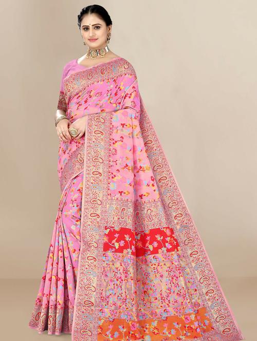 pink cotton blend chanderi saree - 20098481 - Very Small Image - 1