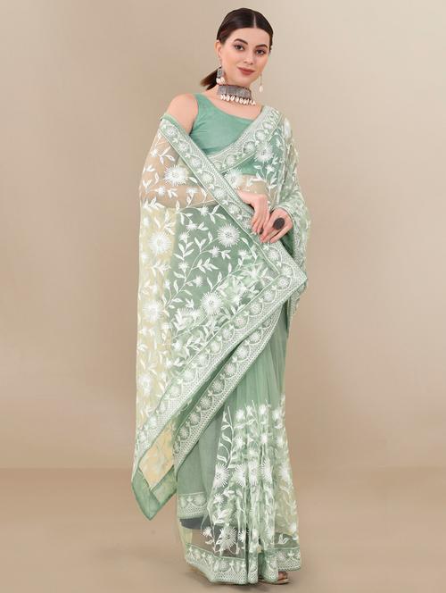 light green self design saree with blouse - 20098608 - Very Small Image - 1