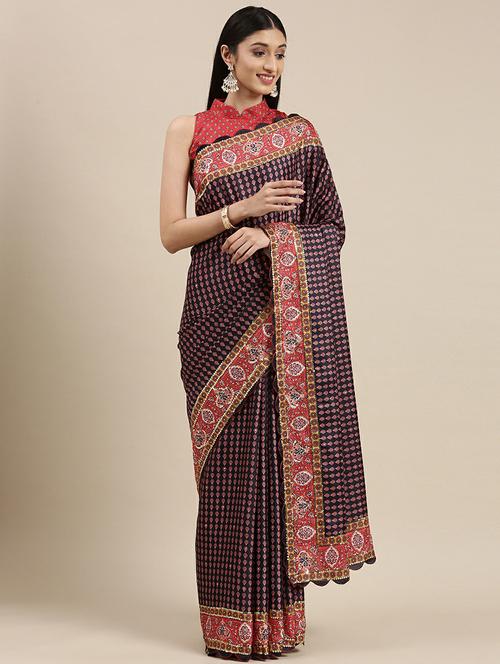 women's bordered black colored saree with blouse - 20098743 - Very Small Image - 1