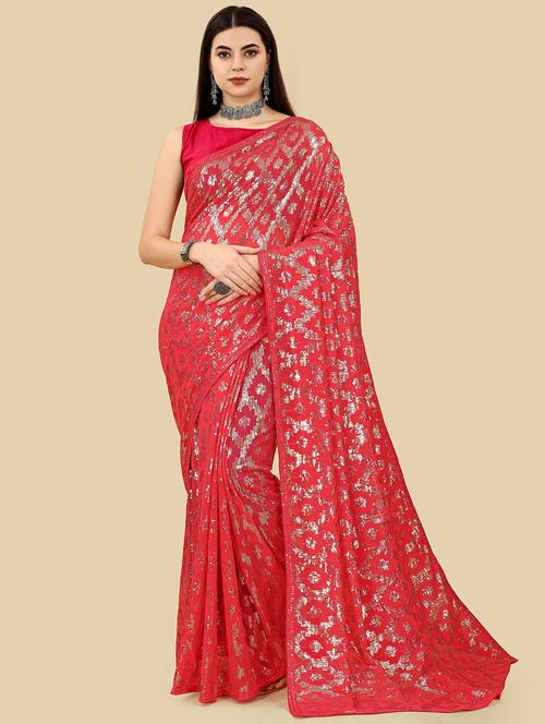 women's embroidered saree with blouse - 20098798 - Very Small Image - 1