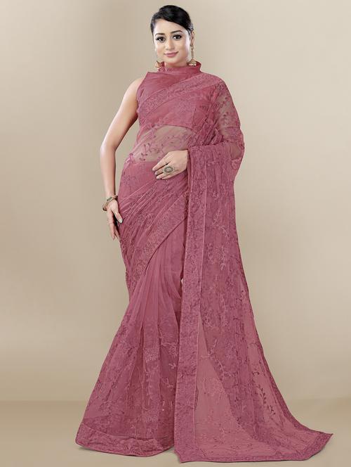 pink embroidered saree with blouse - 20098828 - Very Small Image - 1