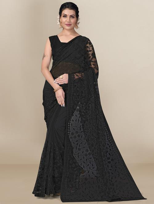 black embroidered saree with blouse - 20098840 - Very Small Image - 1