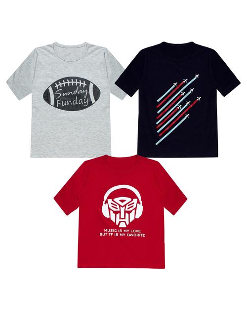 pack of 3 printed round neck t-shirt - 20100006 - Very Small Image - 1