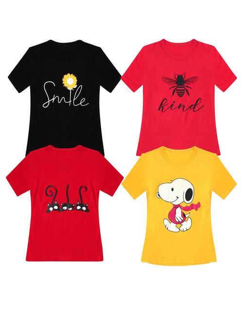 girls pack of 4 printed tees - 20100639 - Very Small Image - 1