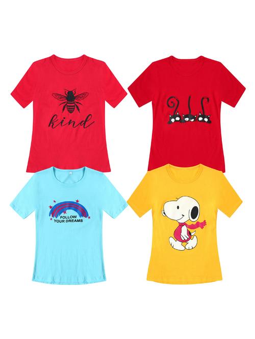 pack of 4 round neck printed tees - 20100700 - Very Small Image - 1