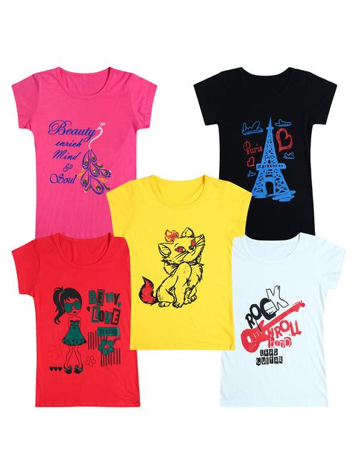 pack of 5 round neck printed tees - 20100778 - Very Small Image - 1