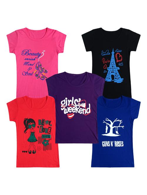 pack of 5 round neck printed tees - 20100786 - Very Small Image - 1