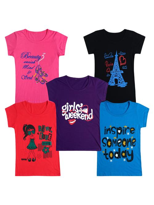 pack of 5 round neck printed tees - 20100801 - Very Small Image - 1