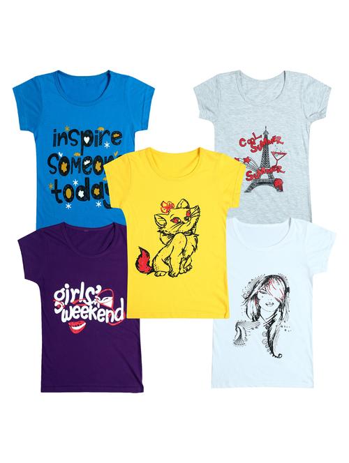 pack of 5 round neck printed tees - 20100832 - Very Small Image - 1