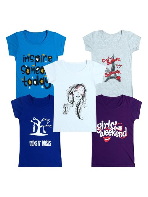 girls pack of 5 printed tees - 20100838 - Very Small Image - 1