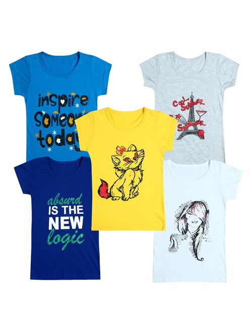 girls pack of 5 printed tees - 20100840 - Very Small Image - 1