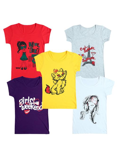 pack of 5 round neck printed tees - 20100850 - Very Small Image - 1