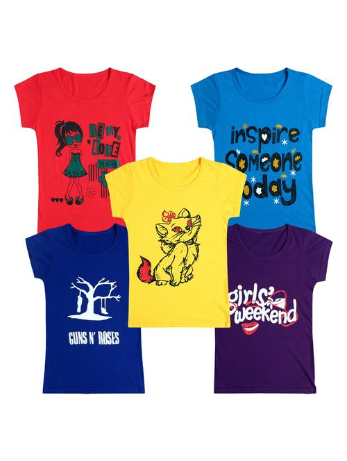 pack of 5 round neck printed tees - 20100867 - Very Small Image - 1