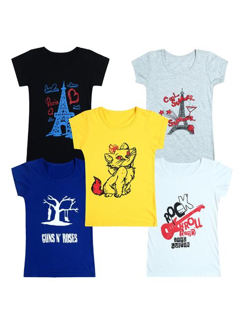 pack of 5 round neck printed tees - 20100895 - Very Small Image - 1